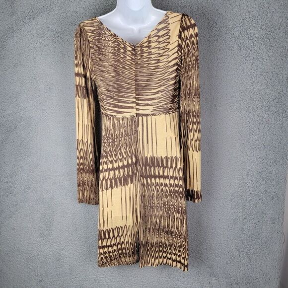 Laundry By ShelIi Segal Knit Dress Small Brown Chocolate Swirls Deep V-Neck Zip - Picture 14 of 14